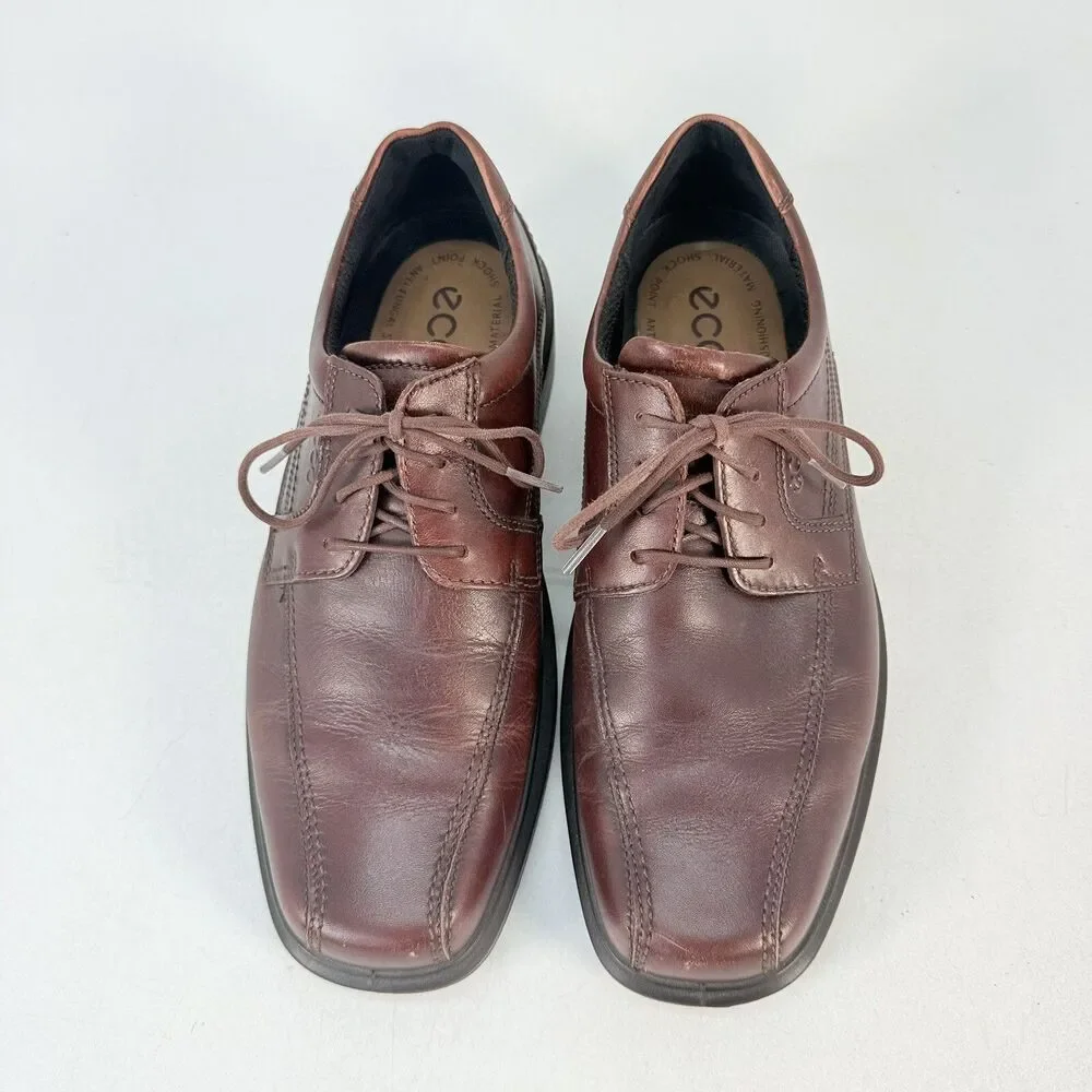 Ecco Shoes Mens 9.5-10 Helsinki Brown Leather Derby Comfort Casual Dress Shoe 43
